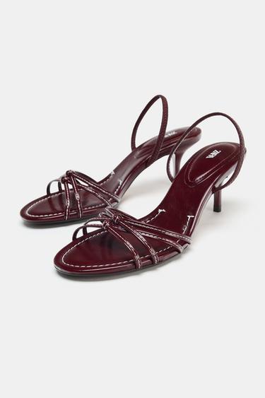 TOPSTITCH DETAIL HEELED SANDALS - Burgundy Red by Zara - Image 1