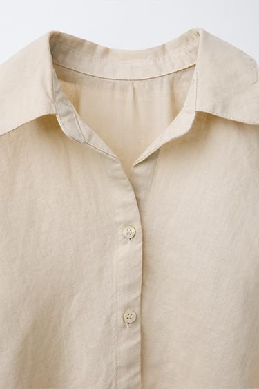 LINEN GATHERED SHIRT - Sand by Zara - Image 2