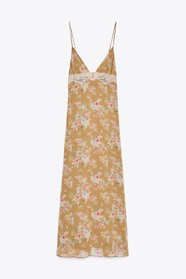 FLORAL PRINT LACE MIDI DRESS - Khaki by Zara - Image 6