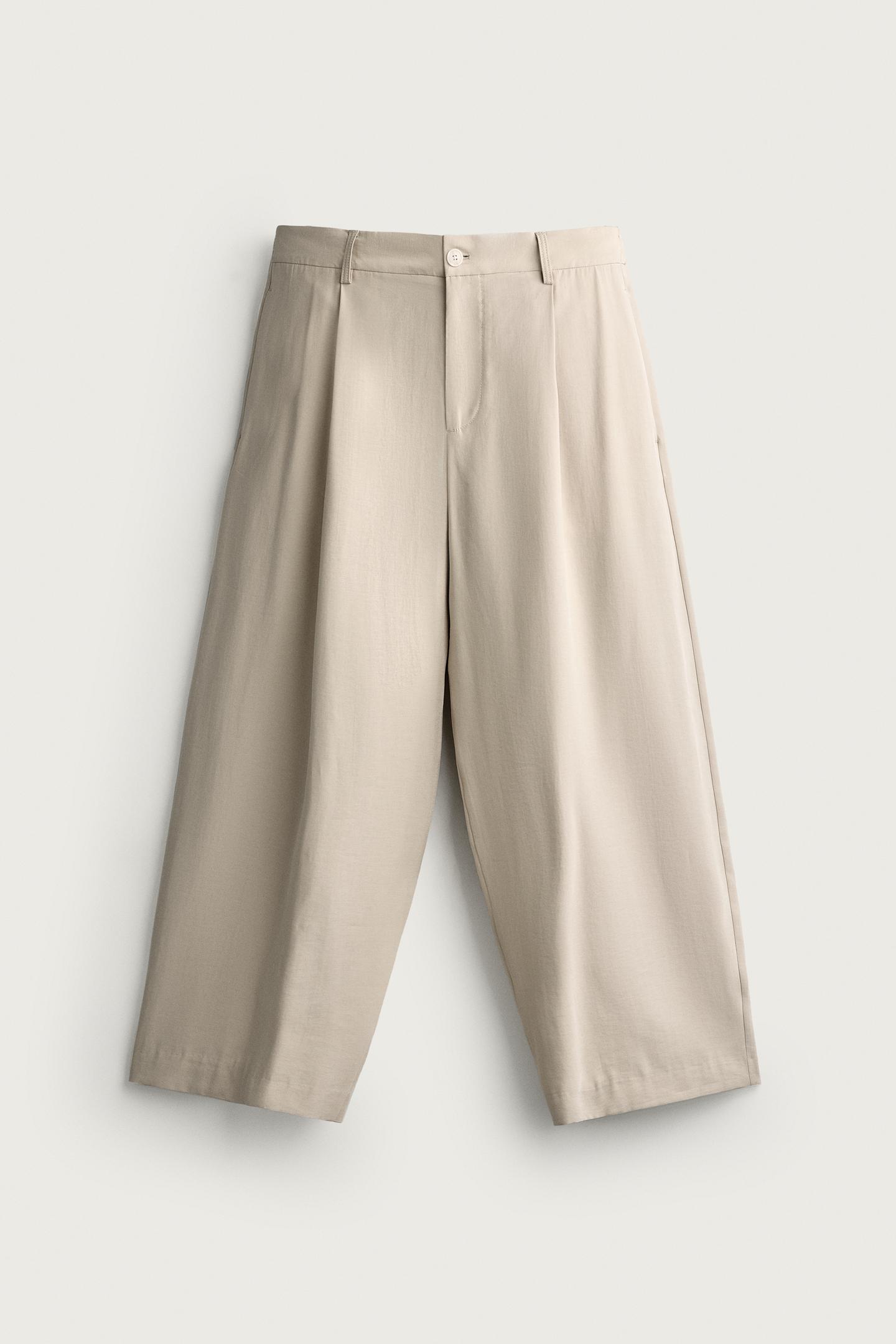 Мужские брюки Zara Pleated Relaxed-Fit, цвет: Бежевый — фото 6