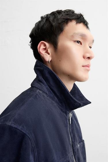 VESTE EN CUIR CROÛTE DE CUIR - Bleu de Zara - Image 6