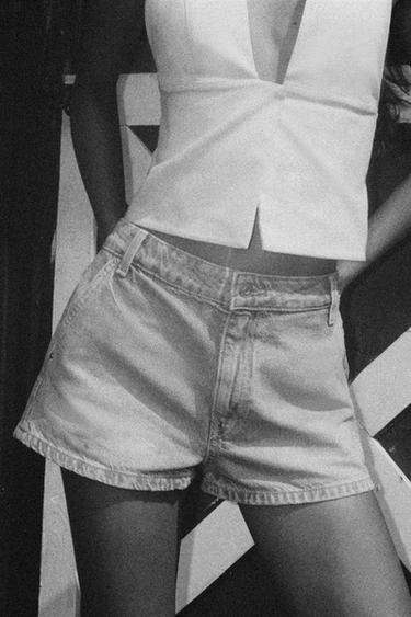 Zara TRF CHINO DENIM SHORTS - Blue
