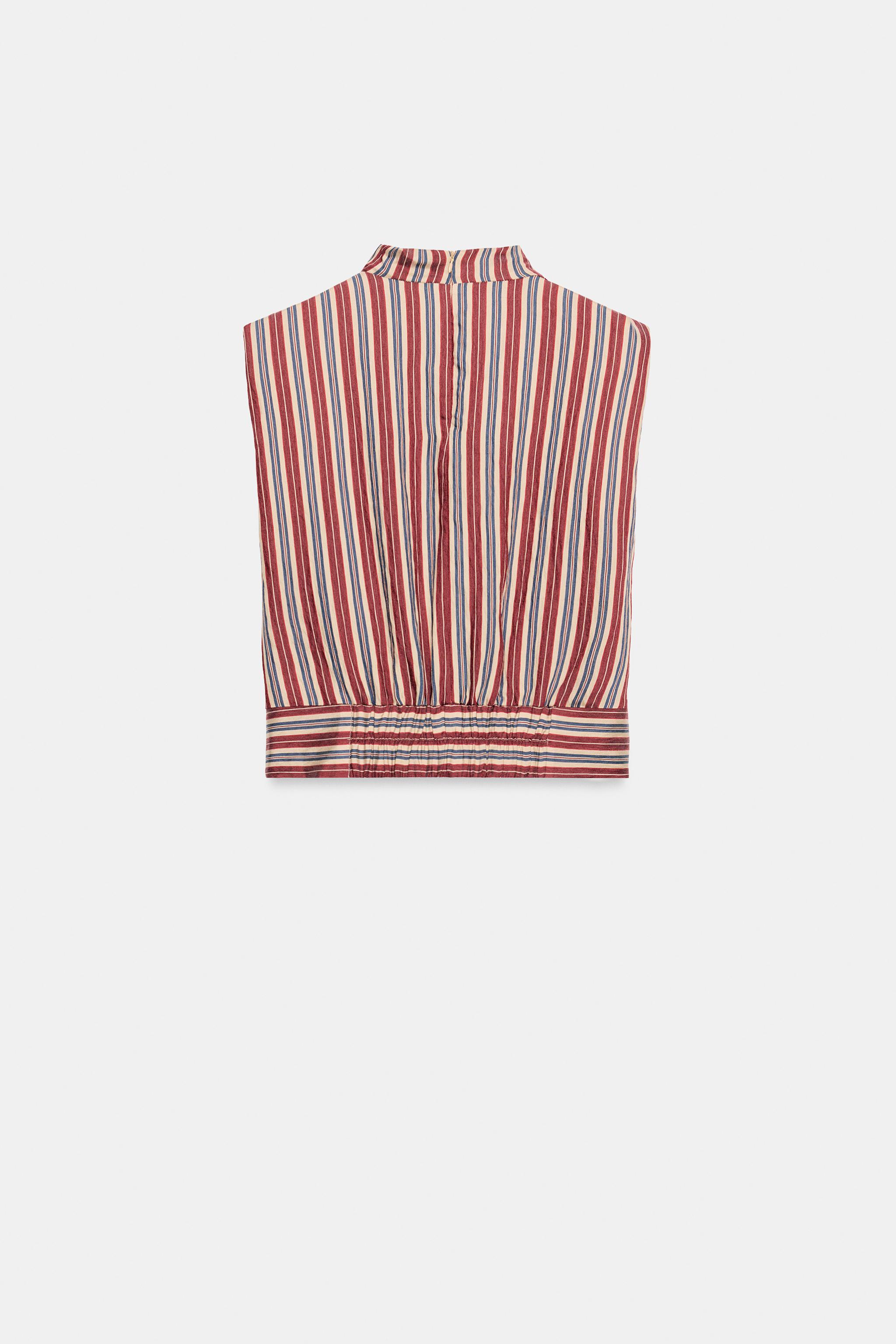 Женские рубашки Zara STRIPED TOP WITH KNOT DETAIL — фото 6