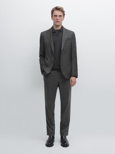 Zara Herringbone wool blend blazer - Gray