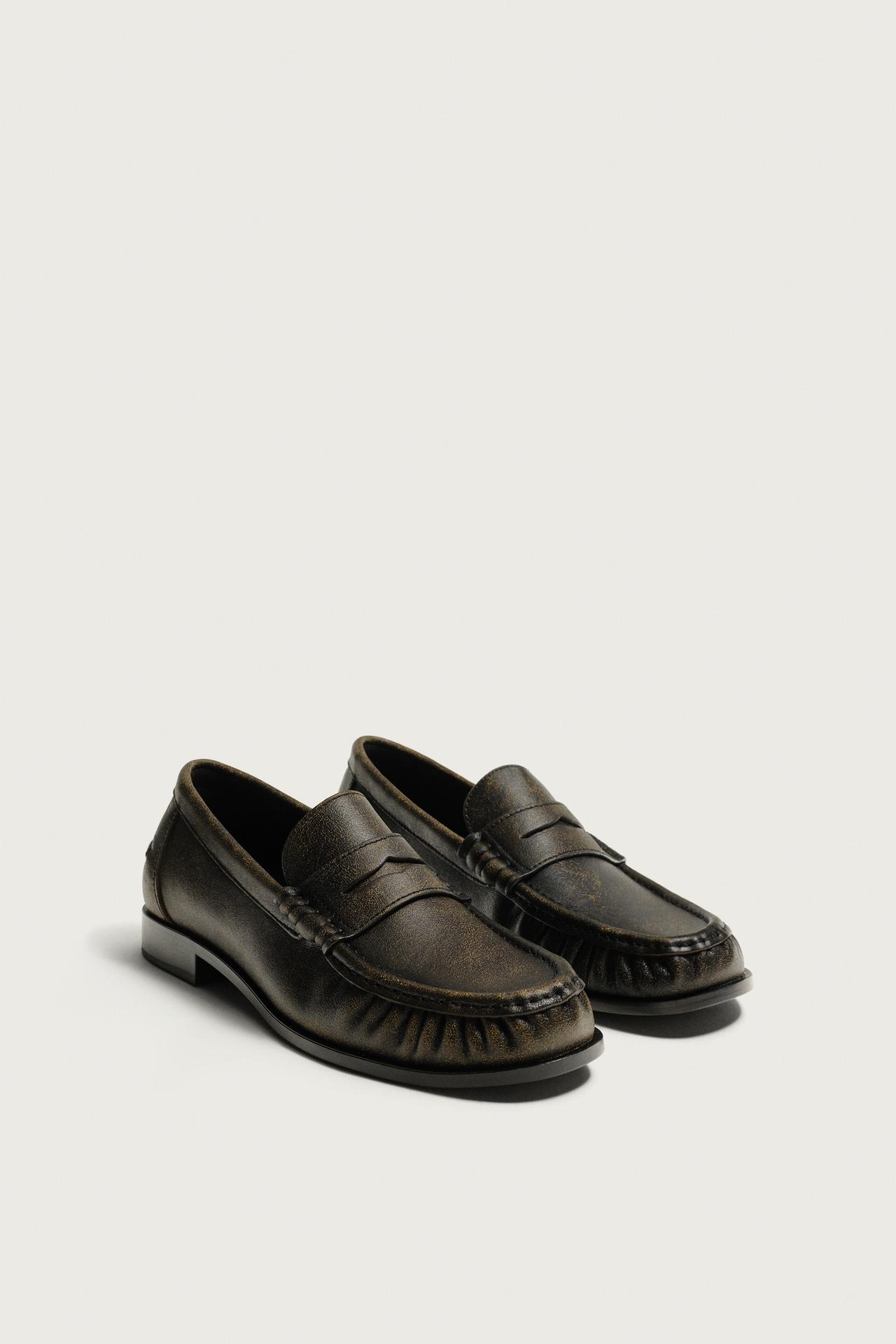 LEATHER PENNY LOAFERS — Brown