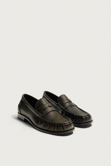 LEATHER PENNY LOAFERS — Brown 2
