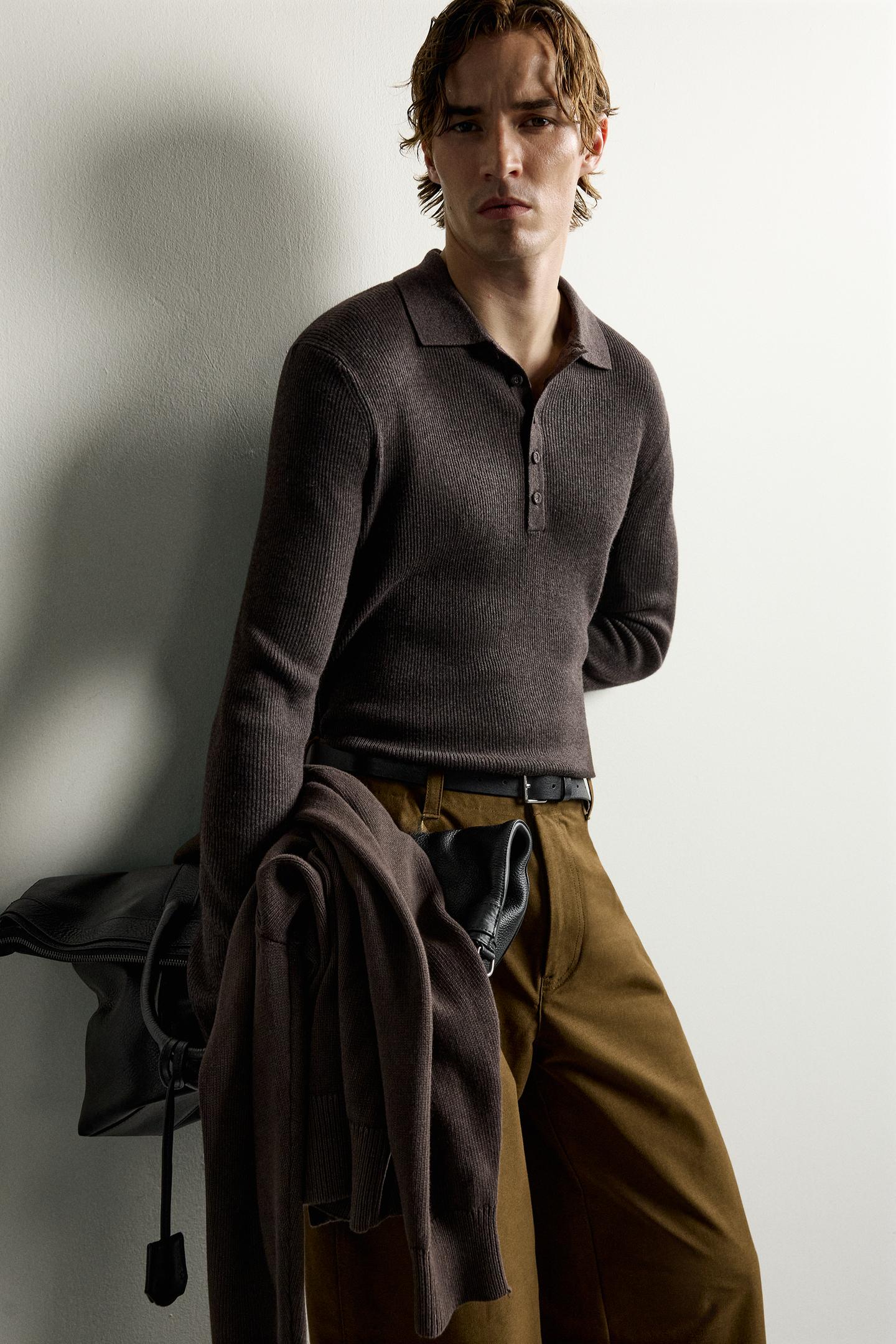 Мужское поло Zara Rib Knit Polo, цвет: Коричневый — фото 6