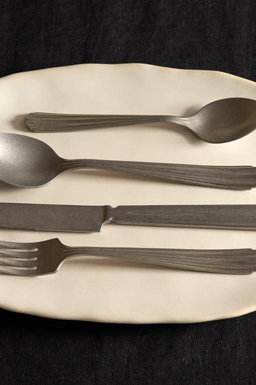 4-PIECE VINTAGE STEEL CUTLERY SET - Aged silver by Zara - Image 5