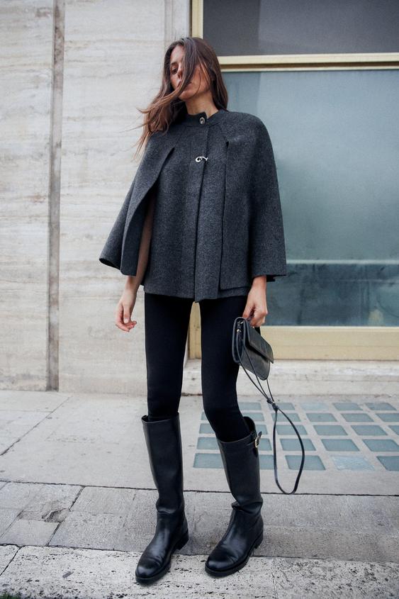 KNIT CAPE COAT - Grey | ZARA Thailand