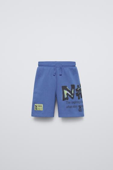 Zara PLUSH GRAFFITI SHORTS - Blue - Image 0