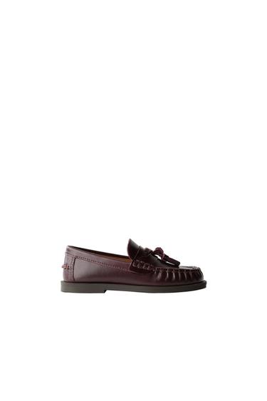 Zara TASSELED LEATHER LOAFERS LIMITED EDITION - Burgundy Red