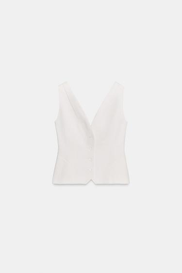V-NECK LINEN BLEND WAISTCOAT ZW COLLECTION - Ecru by Zara - Image 0