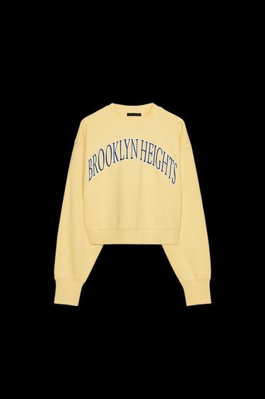 Zara EMBROIDERED TEXT PLUSH SWEATSHIRT - Yellow - Image 0