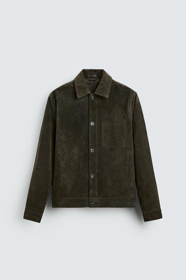 JAQUETA DE COURO CAMURÇA - Verde da Zara
