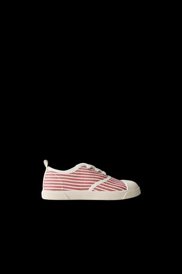 Zara STRIPED COTTON SNEAKERS - Red - Image 0