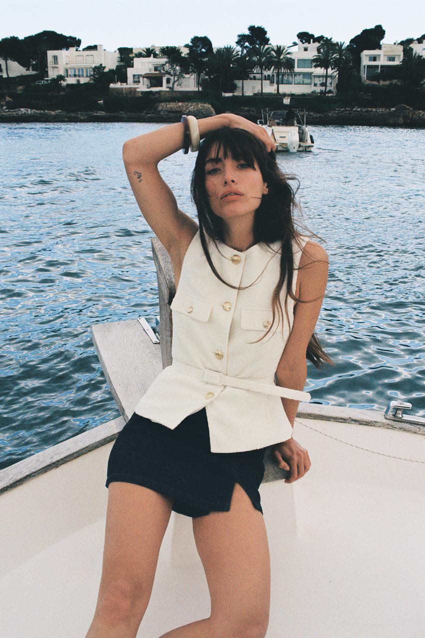 Zara STRUCTURED BELTED VEST - Ecru - Image 0