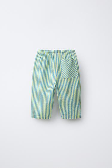 STRIPED BAGGY TROUSERS - Green by Zara - Image 1