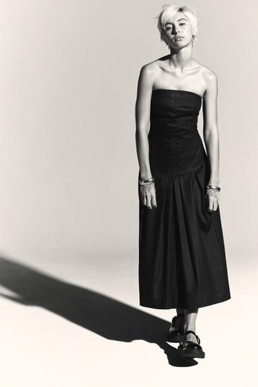 ROBE MI-LONGUE EN DENIM TRF BARDOT - Noir de Zara - Image 0