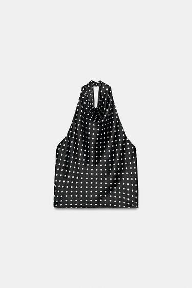 TOP HALTER SATINADO - Negro / Blanco de Zara