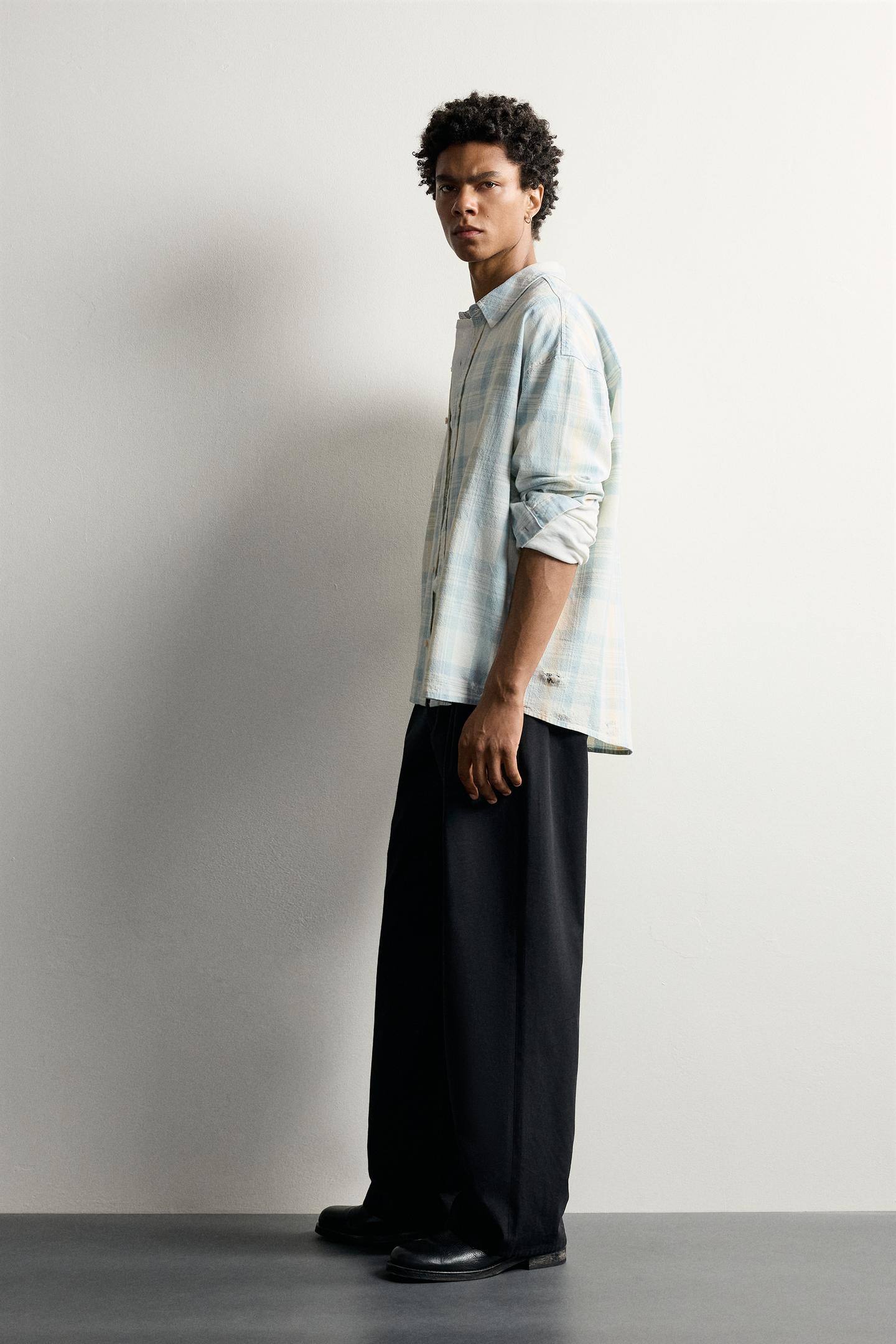 Мужская рубашка Zara Plaid Relaxed Fit, цвет: Синий — фото 4