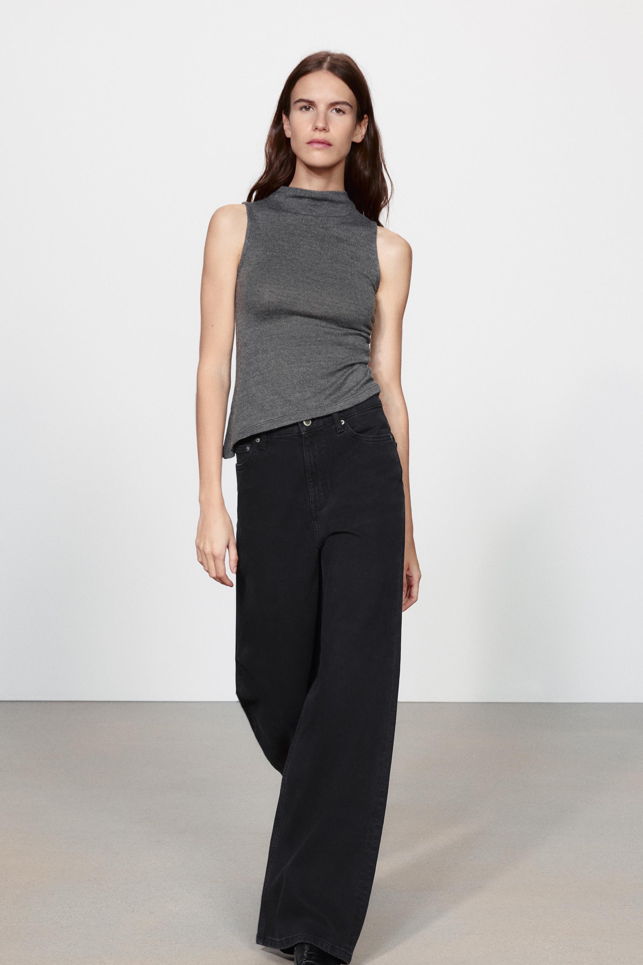 ギャザーハイネックノースリーブトップス - ネイビーブルー | ZARA