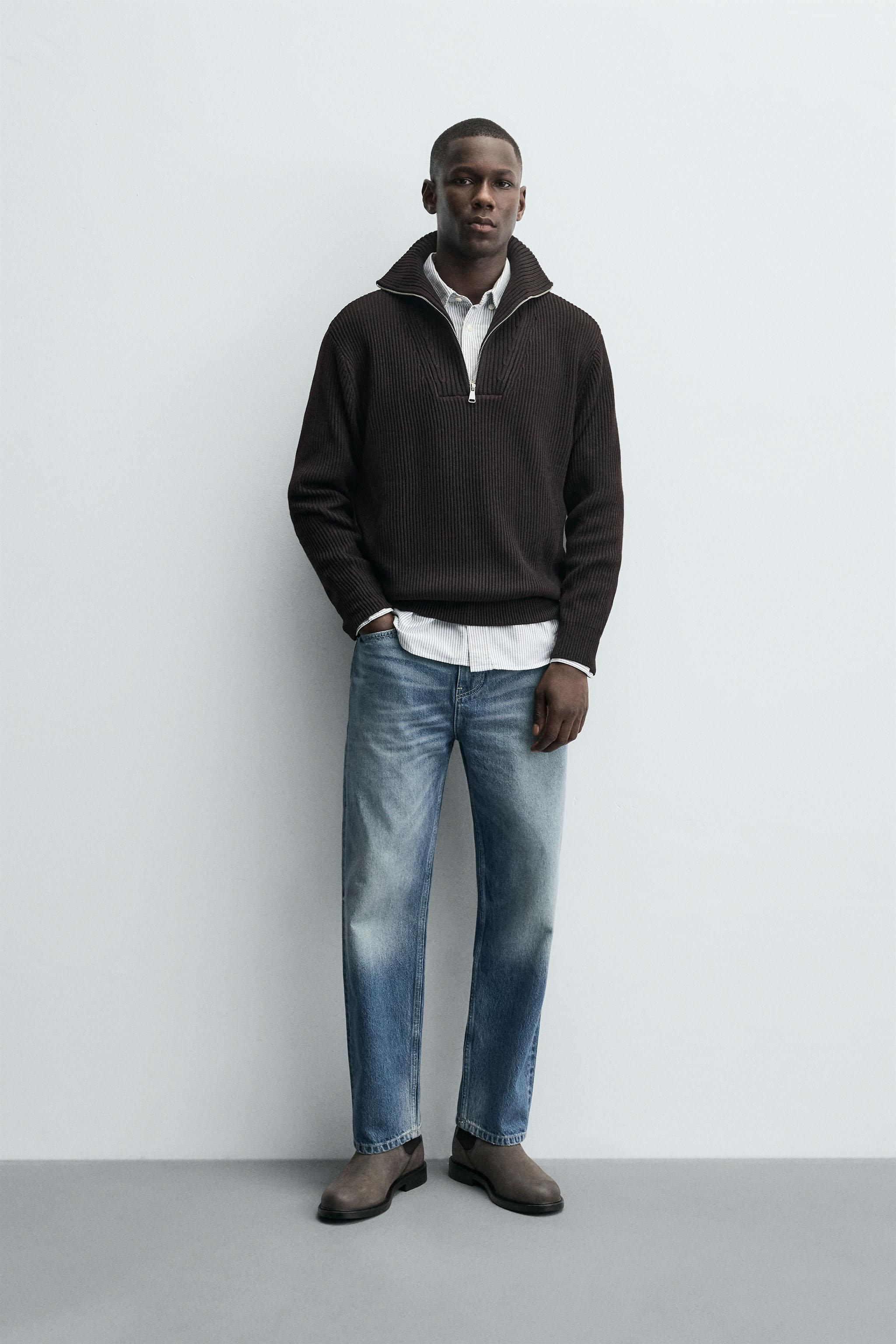 パールニットジップアップセーター - チョコレート | ZARA Japan / 日本