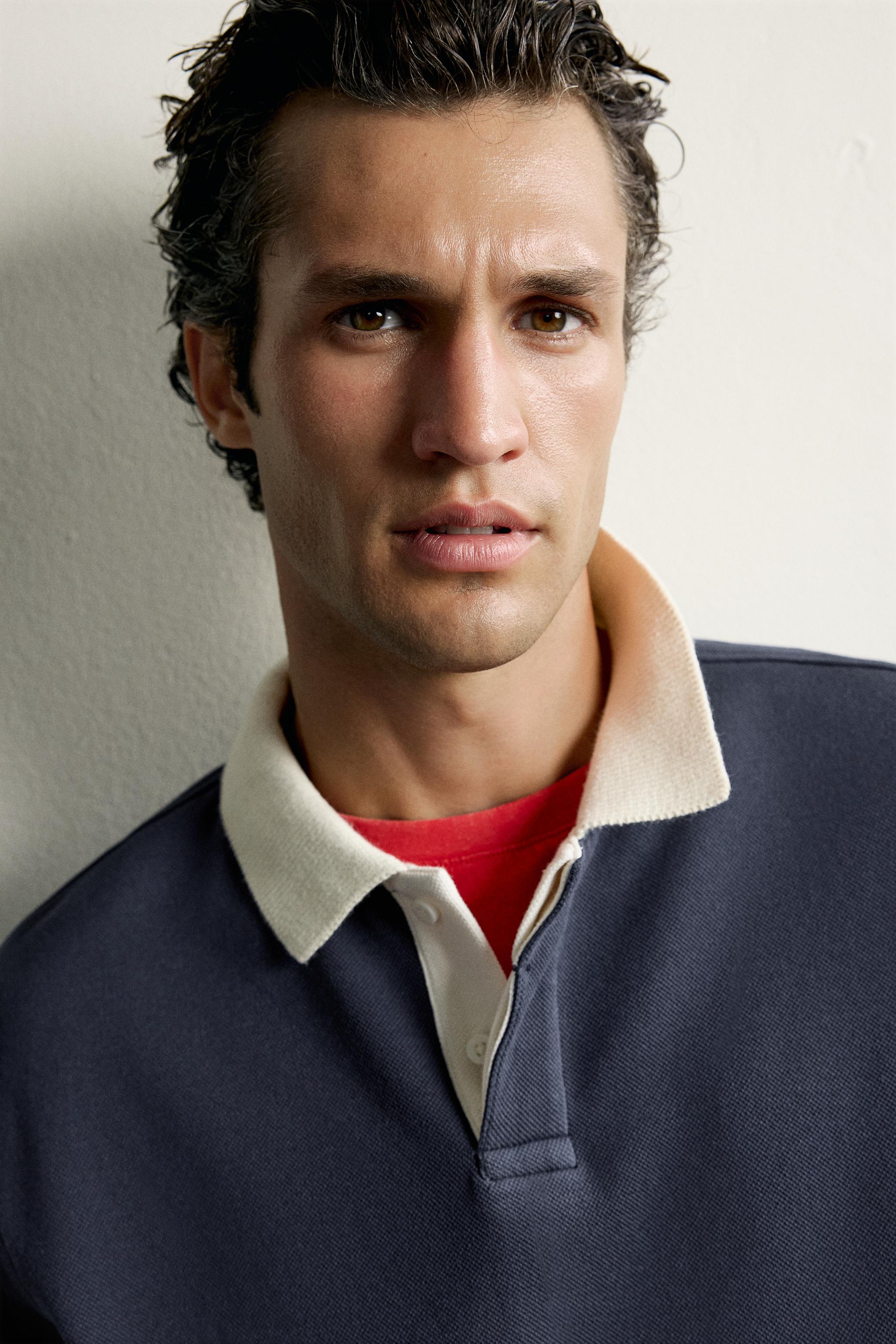 Zara ÇİZGİLİ DOKULU RELAXED FIT POLO T-SHIRT görsel 6