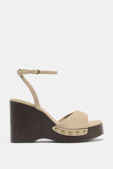 SANDALIA TACHAS SERRAJE - Marrón Arena de Zara