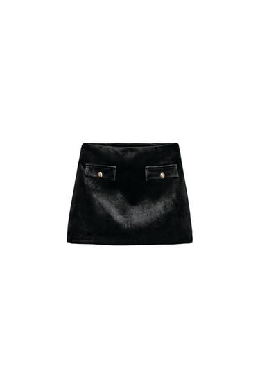 FALDA CORTA TERCIOPELO - Negro de Zara