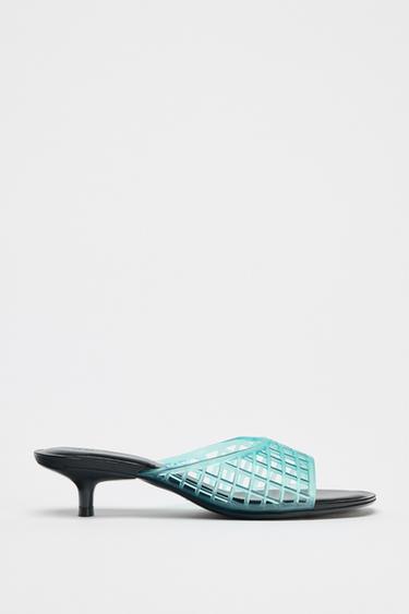 RUBBERISED-EFFECT KITTEN-HEEL MULES - Sky Blue by Zara