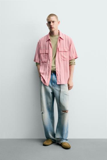 STRIPED FLOWING SHIRT WITH POCKETS - Pink by Zara