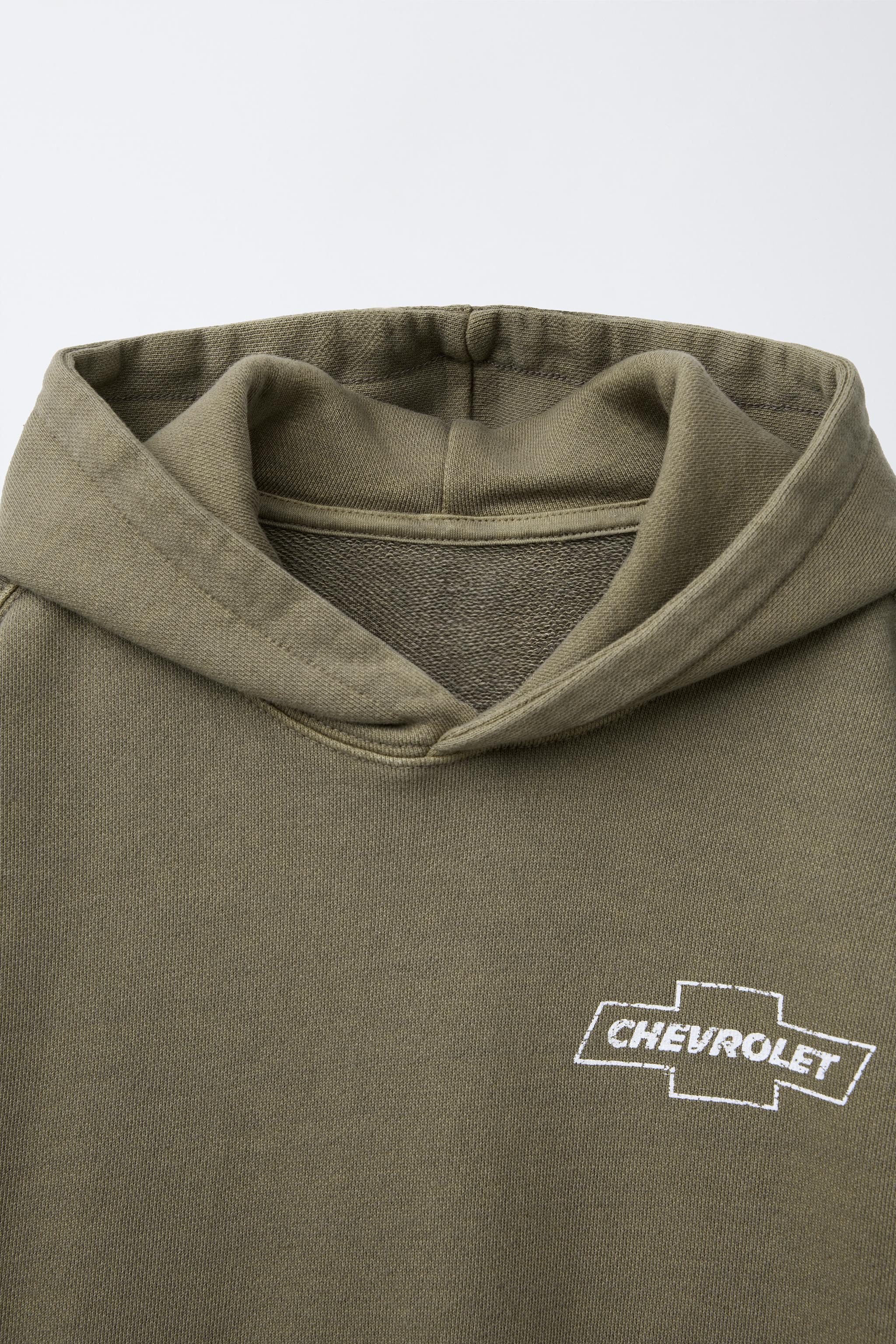 Washed Effect Text Hoodie - Greens | ZARA United States
