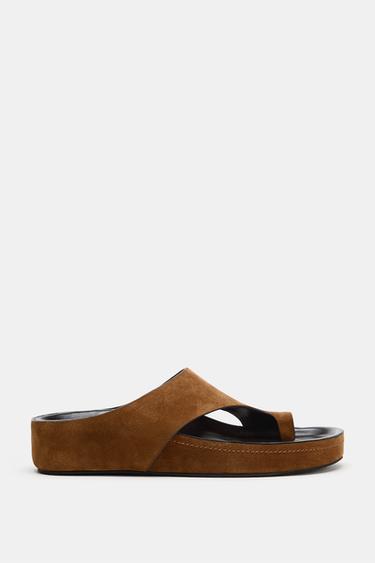 SANDALES PLATES EN DAIM LIMITED EDITION - Marron de Zara