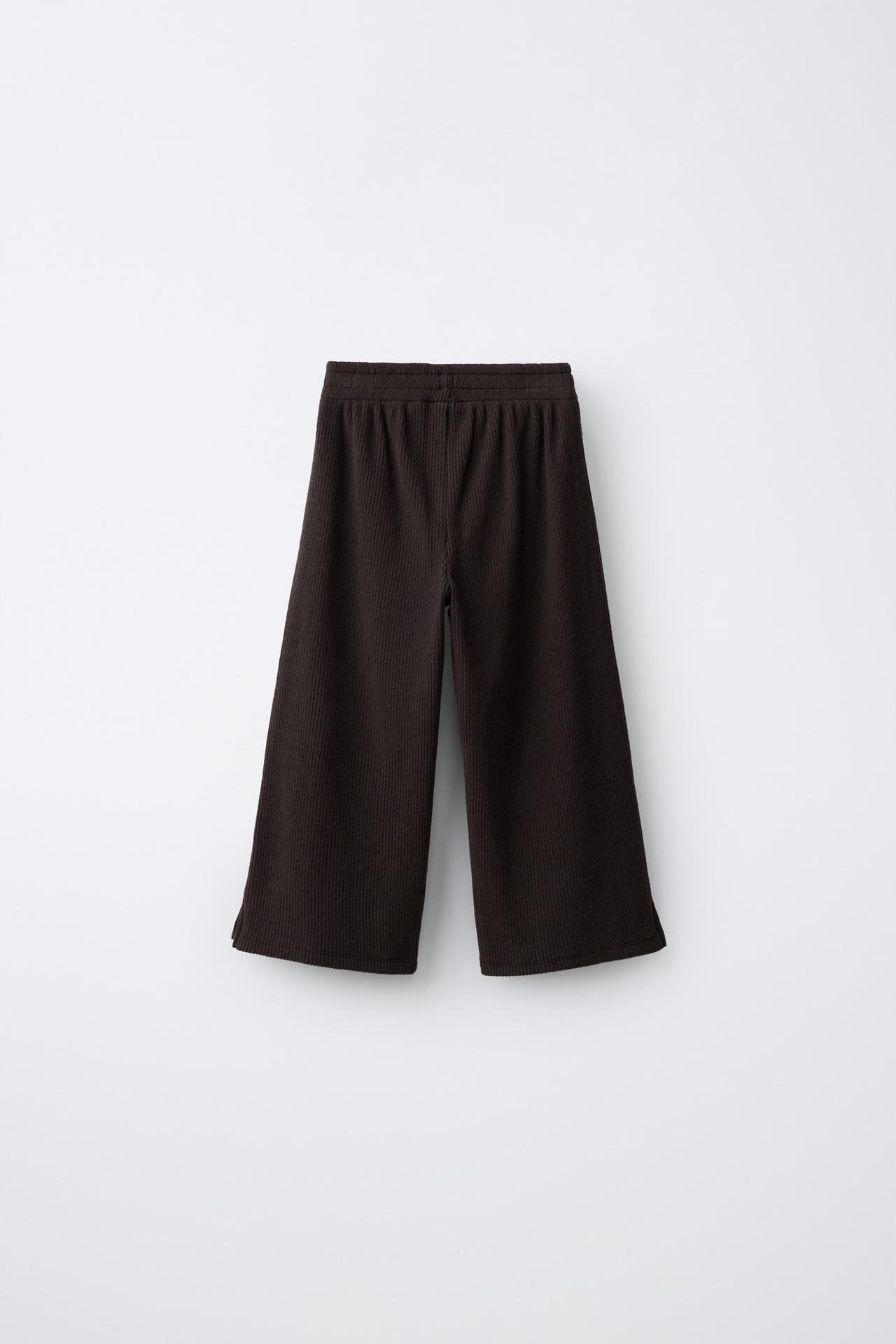 SOFT TOUCH RIBBED WIDE-LEG PANTS — Brown