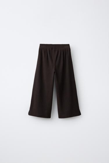 SOFT TOUCH RIBBED WIDE-LEG PANTS — Brown 2