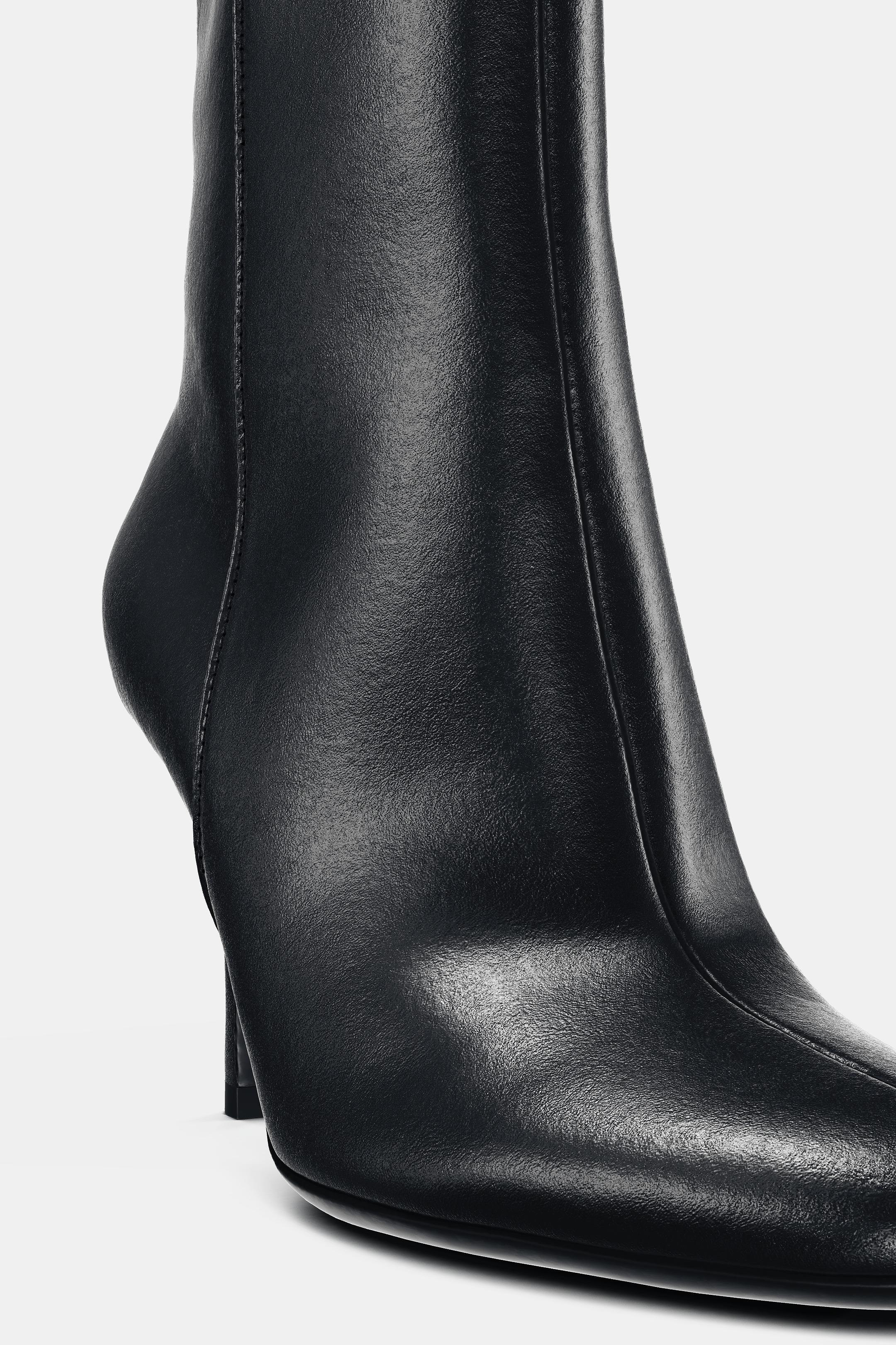 LEATHER HIGH-HEEL ANKLE BOOTS - Black by Zara