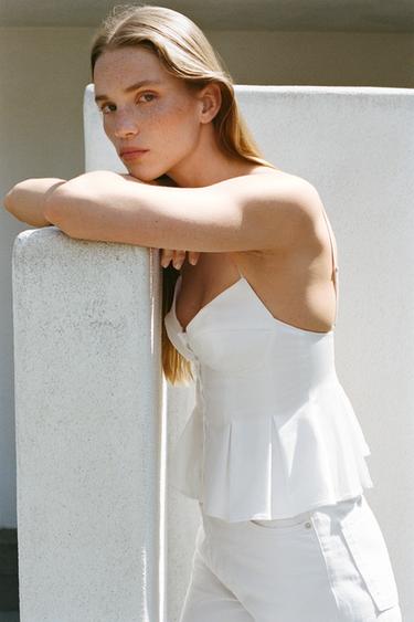 PLEATED POPLIN TOP - White by Zara - Image 1