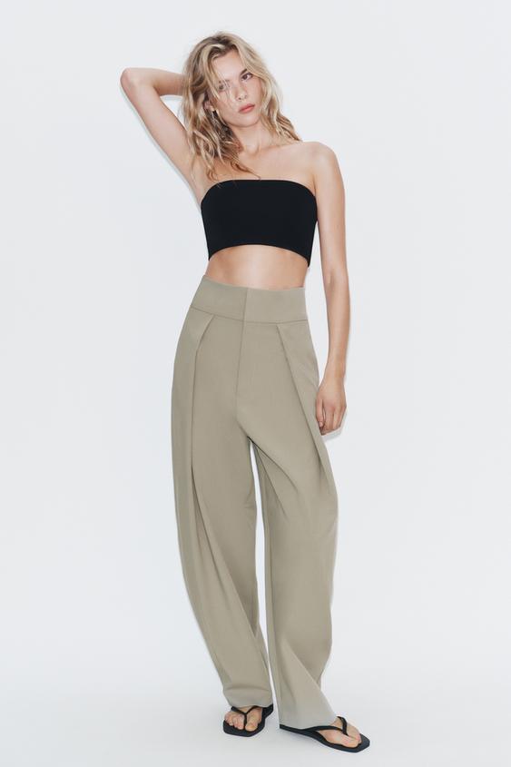 PLEATED BALLOON TROUSERS - Mid-green by Zara - Image 0