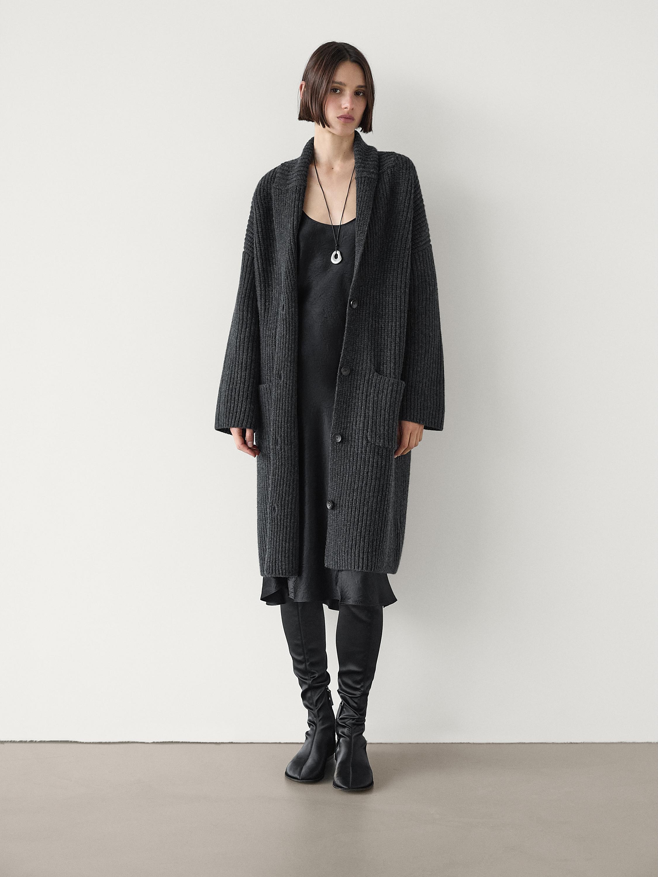 100 wool long cardigan Anthracite grey ZARA United States