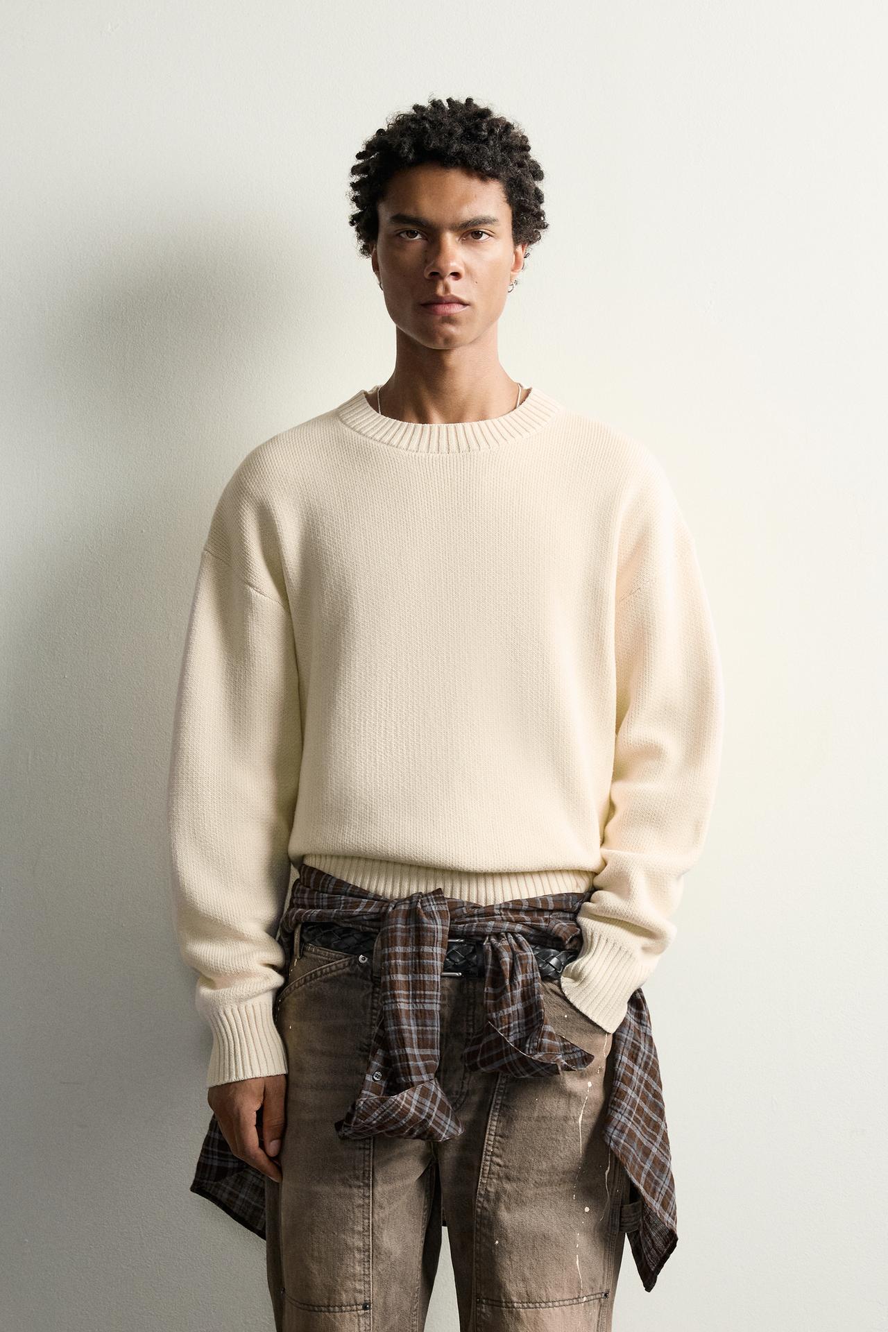 RELAXED FIT 100% COTTON SWEATER — Ecru