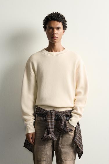 RELAXED FIT 100% COTTON SWEATER — Ecru 2