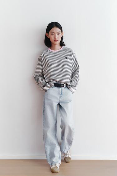 Zara 條紋刺繡愛心 T 恤 - 條紋