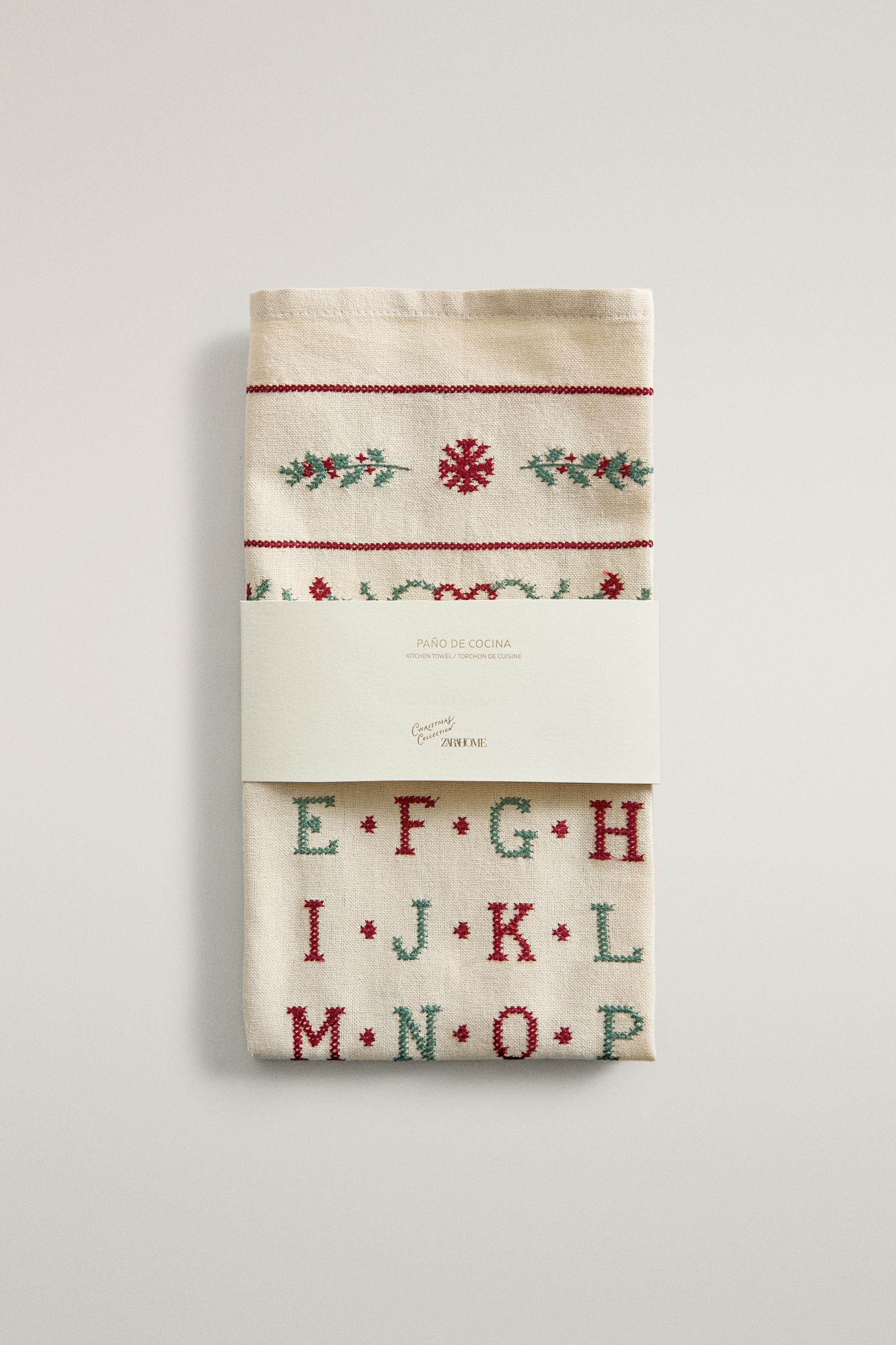 TORCHON BRODÉ ALPHABET NOËL