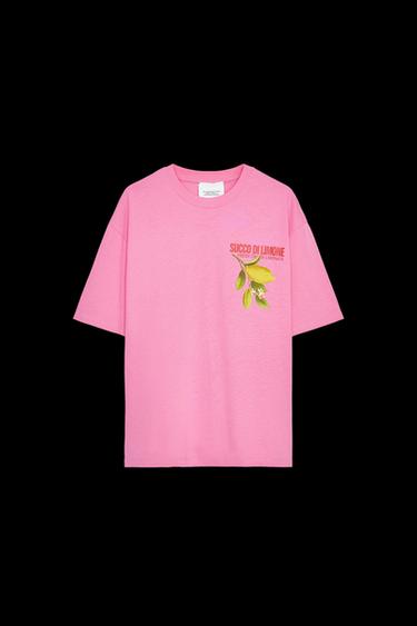 Zara LEMON PRINT T-SHIRT - Fuchsia - Image 0