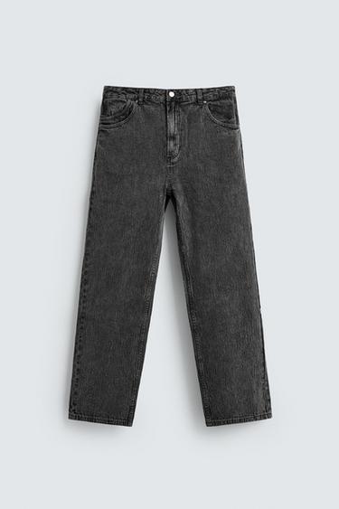 بنطلون جاكار بقصة مستقيمة - رمادي داكن الخاص بـ Zara