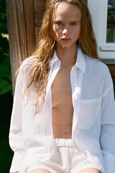 CAMISA OVERSIZE DE GAZE - Branco da Zara