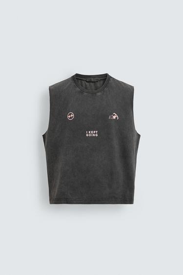 Zara ISPRANA MAJICA BEZ RUKAVA S PRINTOM – Tamno antracit