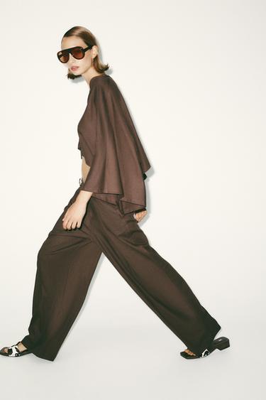 Zara LINEN PANTS - Brown