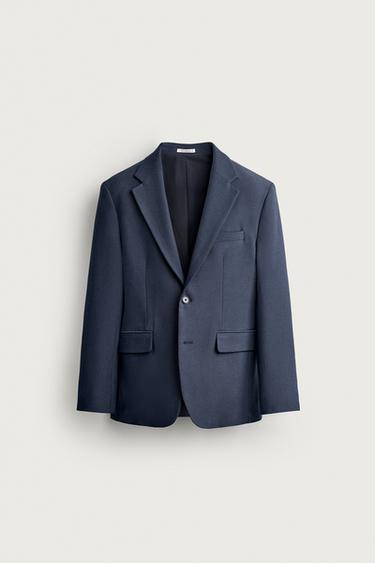 Zara REGULAR FIT TEXTURED BLAZER - Mid-blue