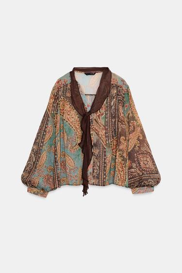 PRINTED BLOUSE WITH BOW - Multicoloured by Zara